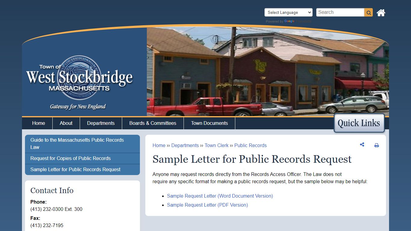 Sample Letter for Public Records Request | West Stockbridge, MA